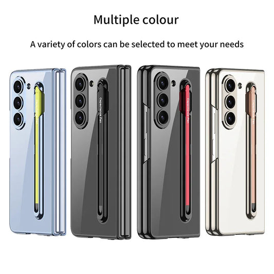 Luxury Plated Clear Case with S Pen Holder for Galaxy Z Fold 5