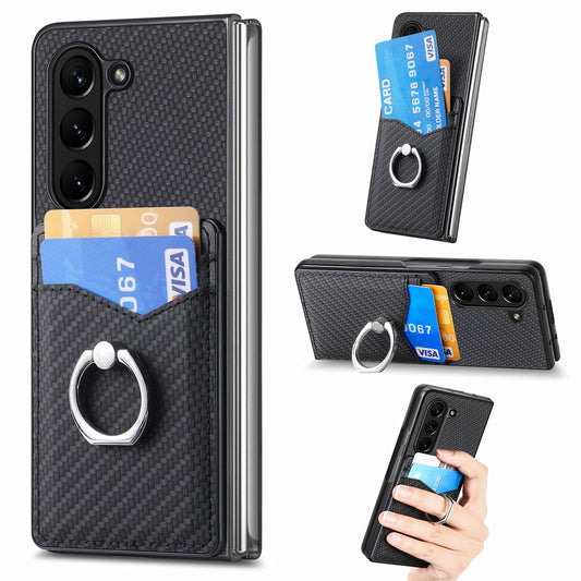 Fibrous Adjustable Ring Holder Wallet Case for Samsung Galaxy Z Fold 5